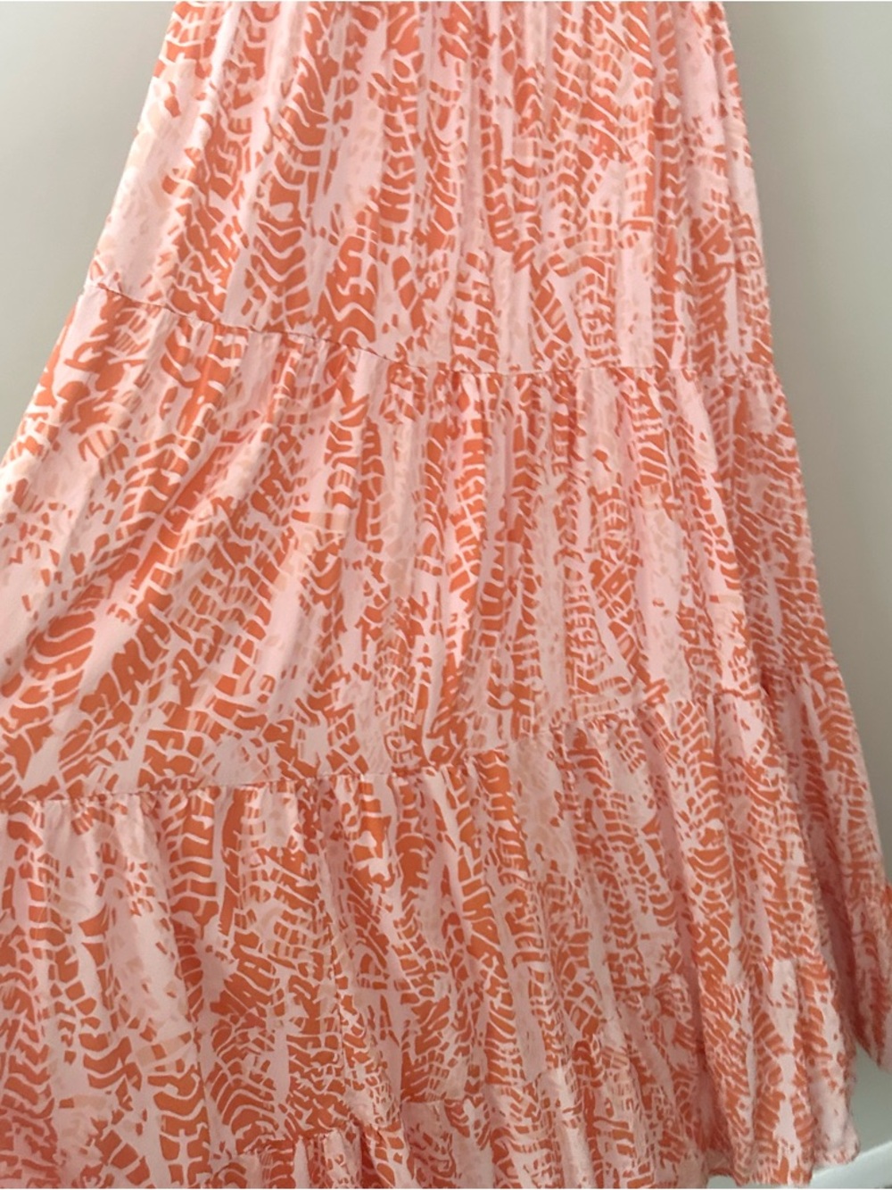 Peach Coral Printed Maxi Dress Lined Flowing Size S - Picture 4 of 6